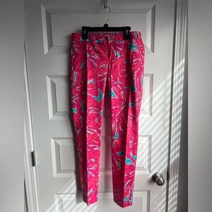 Lilly Pulitzer Pink and Blue Floral Pants Size 2